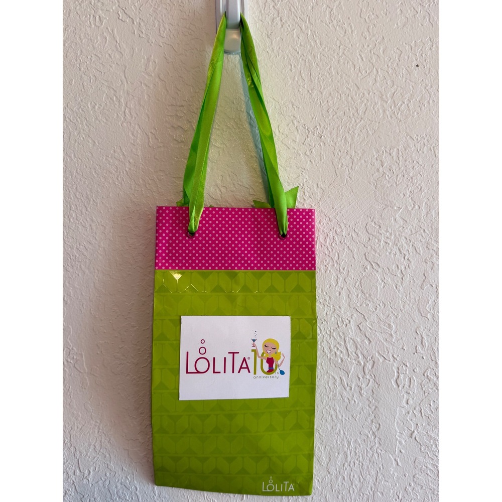Lolita 10th Anniversary Wine Bottle Gift Bag Pink Green Polka Dot Martini Glass